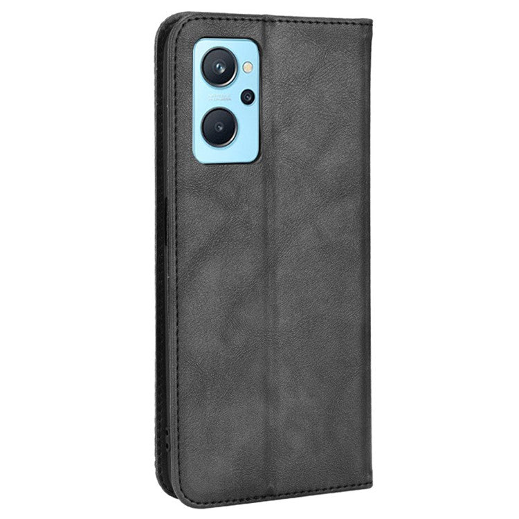 Mosaic Imprinted Leather Case for Realme 9i/Oppo A36 4G/A76 4G, Wallet Stand Auto Closing Magnetic Phone Cover - Black