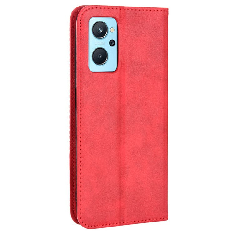 Mosaic Imprinted Leather Case for Realme 9i/Oppo A36 4G/A76 4G, Wallet Stand Auto Closing Magnetic Phone Cover - Red