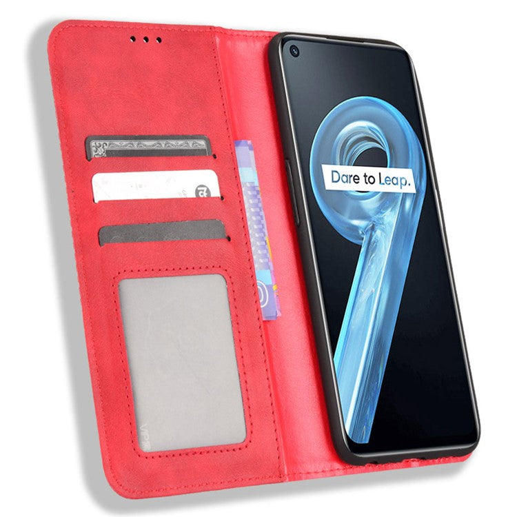 Mosaic Imprinted Leather Case for Realme 9i/Oppo A36 4G/A76 4G, Wallet Stand Auto Closing Magnetic Phone Cover - Red