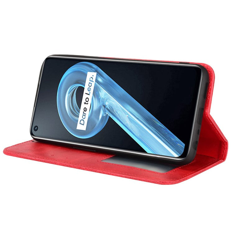 Mosaic Imprinted Leather Case for Realme 9i/Oppo A36 4G/A76 4G, Wallet Stand Auto Closing Magnetic Phone Cover - Red