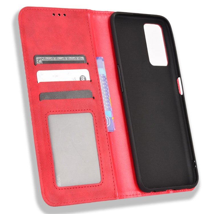 Mosaic Imprinted Leather Case for Realme 9i/Oppo A36 4G/A76 4G, Wallet Stand Auto Closing Magnetic Phone Cover - Red