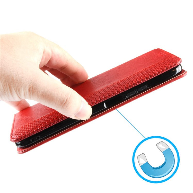 Mosaic Imprinted Leather Case for Realme 9i/Oppo A36 4G/A76 4G, Wallet Stand Auto Closing Magnetic Phone Cover - Red
