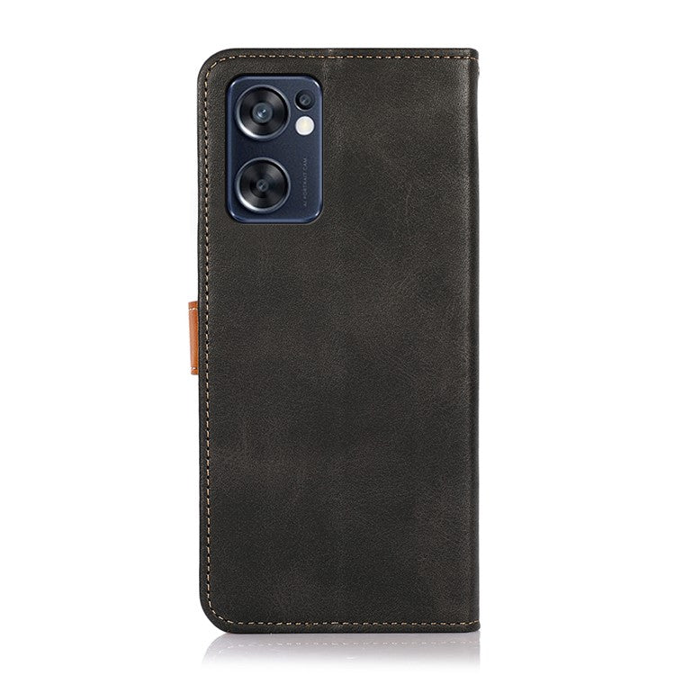 KHAZNEH for Oppo Reno7 SE 5G Scratch-resistant Adjustable Stand Golden Magnetic Clasp PU Leather Phone Cover with Wallet - Black