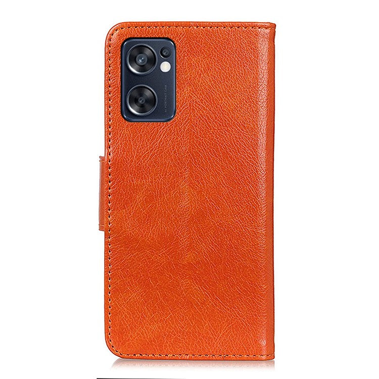 Mobile Phone Case for Oppo Reno7 SE 5G Nappa Texture Split Leather Stand Wallet Dual-sided Magnetic Clasp Phone Shell - Orange