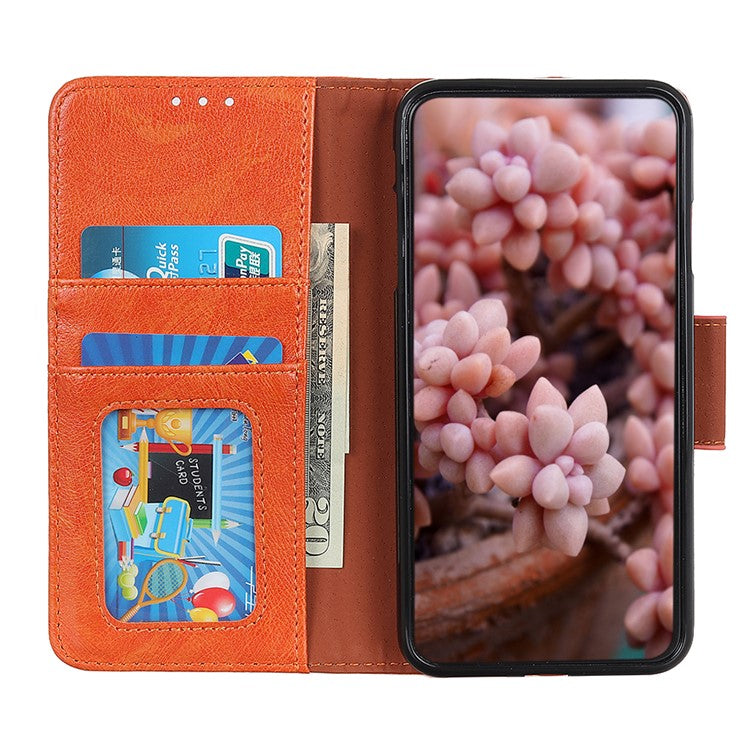 Mobile Phone Case for Oppo Reno7 SE 5G Nappa Texture Split Leather Stand Wallet Dual-sided Magnetic Clasp Phone Shell - Orange