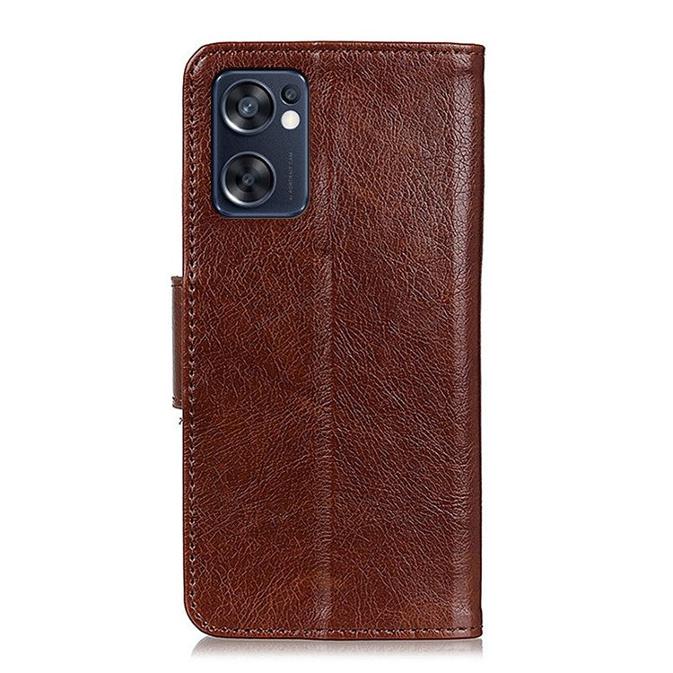 Mobile Phone Case for Oppo Reno7 SE 5G Nappa Texture Split Leather Stand Wallet Dual-sided Magnetic Clasp Phone Shell - Brown