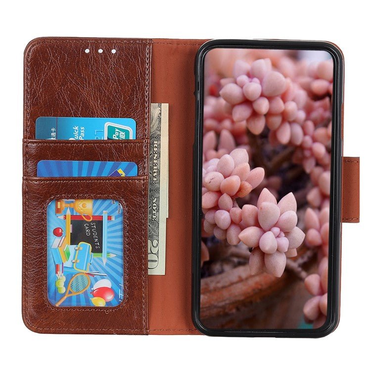 Mobile Phone Case for Oppo Reno7 SE 5G Nappa Texture Split Leather Stand Wallet Dual-sided Magnetic Clasp Phone Shell - Brown