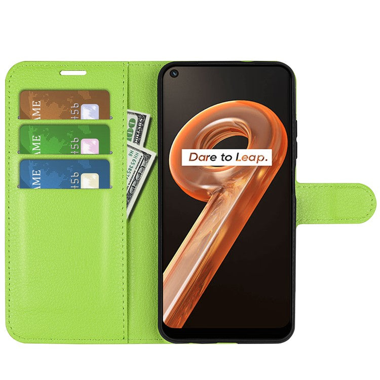 For Realme 9i/Oppo A36 4G/A76 4G Litchi Texture PU Leather Flip Cover Stand Wallet Magnetic Closure Folio Book Phone Case - Green
