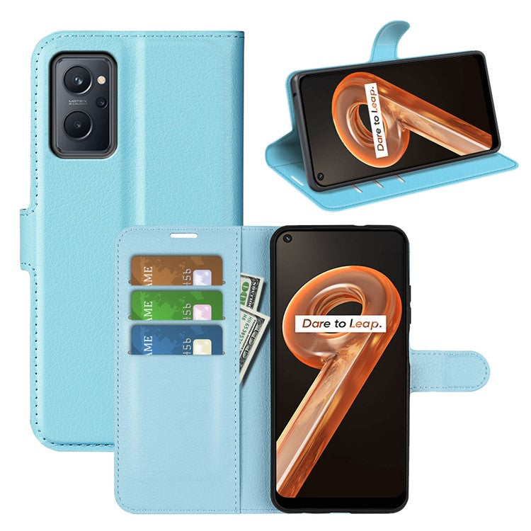 For Realme 9i/Oppo A36 4G/A76 4G Litchi Texture PU Leather Flip Cover Stand Wallet Magnetic Closure Folio Book Phone Case - Blue