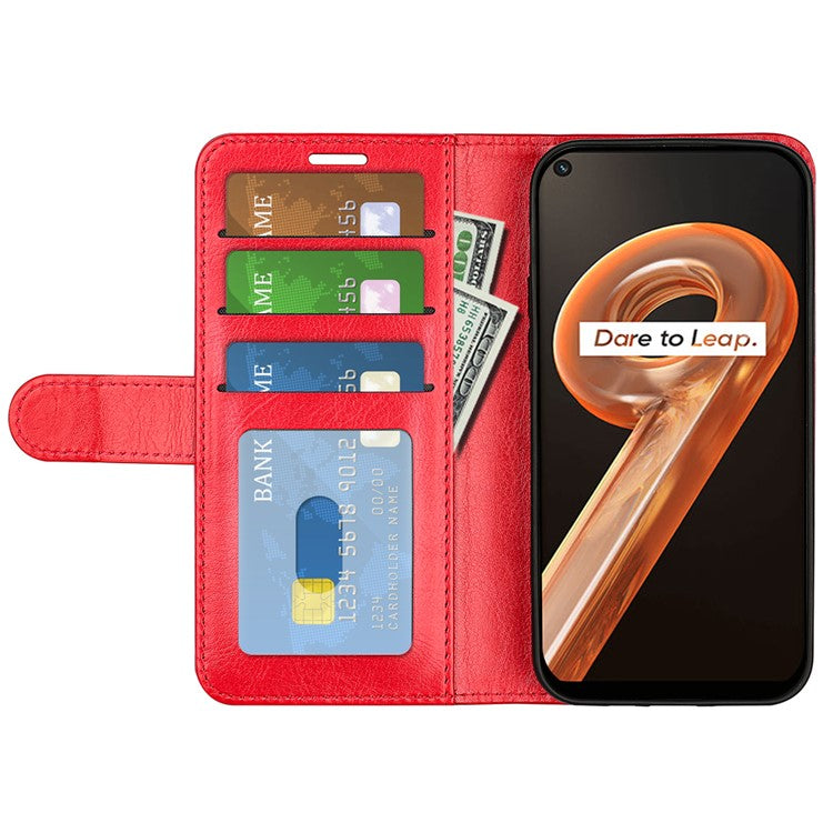 For Realme 9i/Oppo A36 4G/A76 4G Crazy Horse Texture Folio Flip Wallet Case PU Leather Stand Full Protection Phone Cover - Red