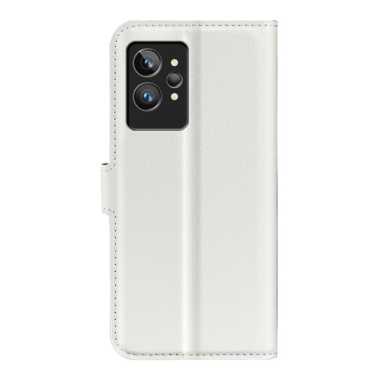 For Realme GT2 Pro Litchi Texture PU Leather Wallet Case Viewing Stand Magnetic Closure Shockproof Flip Folio Cover - White
