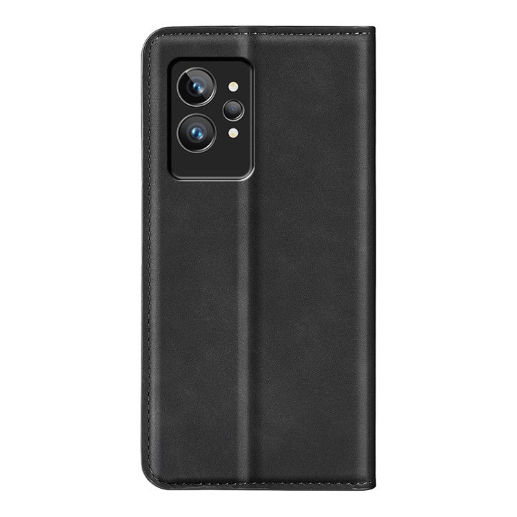 For Realme GT2 Pro Skin-touch Feeling PU Leather Wallet Cover Drop-proof Stand Magnetic Adsorption Mobile Phone Case - Black