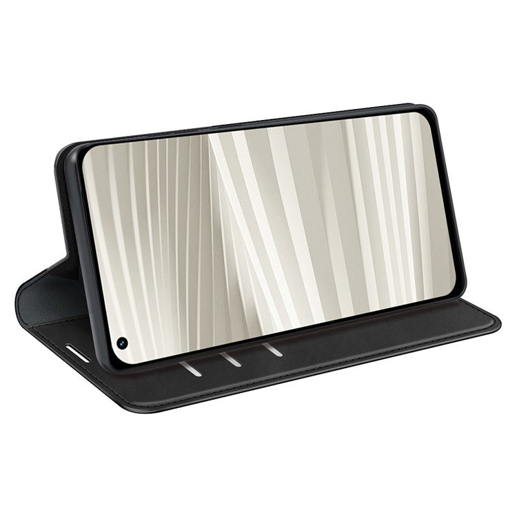 For Realme GT2 Pro Skin-touch Feeling PU Leather Wallet Cover Drop-proof Stand Magnetic Adsorption Mobile Phone Case - Black