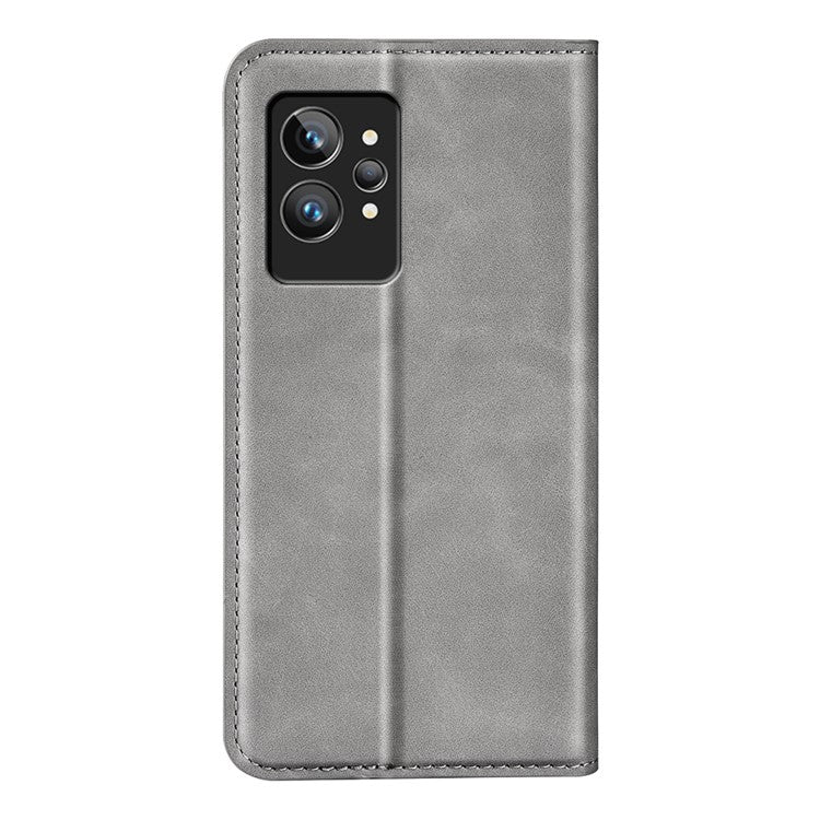 For Realme GT2 Pro Skin-touch Feeling PU Leather Wallet Cover Drop-proof Stand Magnetic Adsorption Mobile Phone Case - Grey