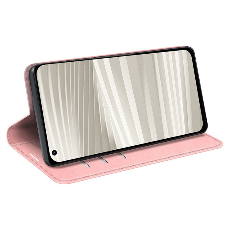 For Realme GT2 Pro Skin-touch Feeling PU Leather Wallet Cover Drop-proof Stand Magnetic Adsorption Mobile Phone Case - Pink