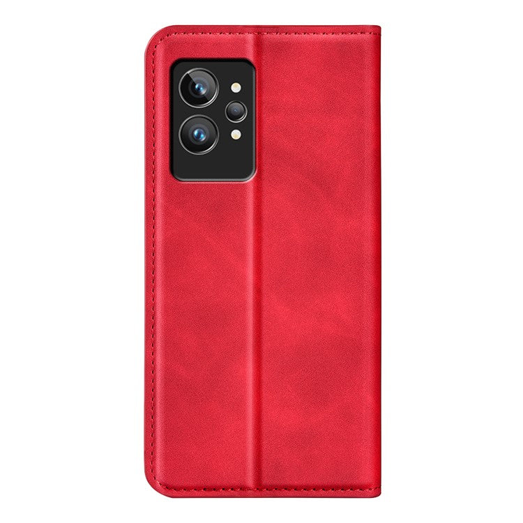 For Realme GT2 Pro Skin-touch Feeling PU Leather Wallet Cover Drop-proof Stand Magnetic Adsorption Mobile Phone Case - Red
