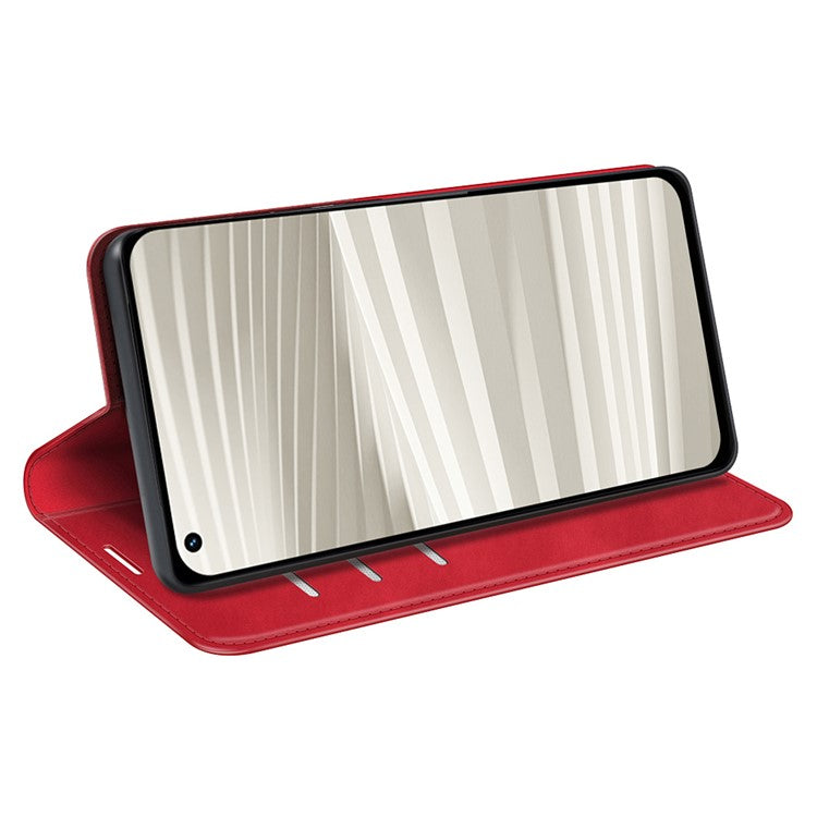 For Realme GT2 Pro Skin-touch Feeling PU Leather Wallet Cover Drop-proof Stand Magnetic Adsorption Mobile Phone Case - Red