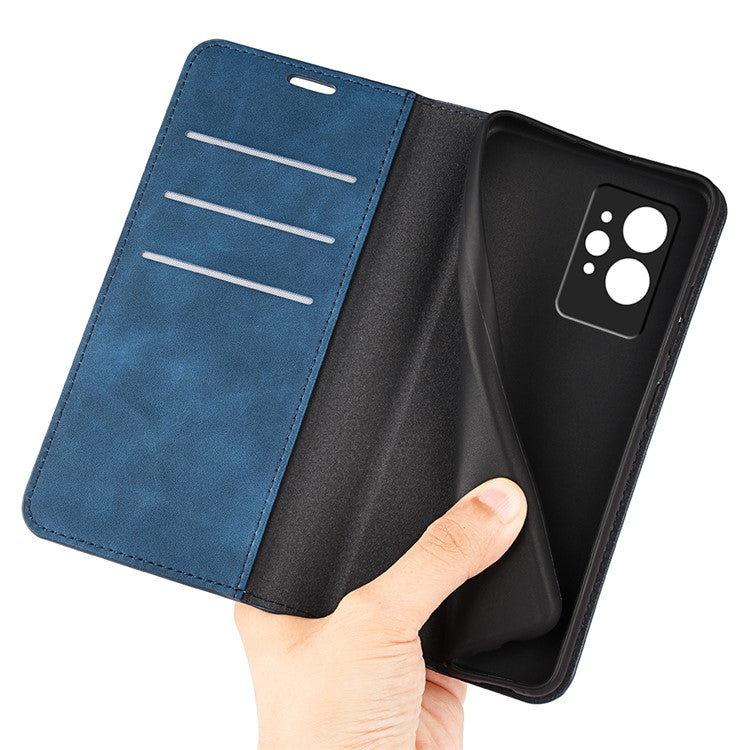 For Realme GT2 Pro Skin-touch Feeling PU Leather Wallet Cover Drop-proof Stand Magnetic Adsorption Mobile Phone Case - Blue