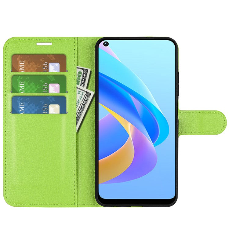For Realme 9i/Oppo A36 4G/A76 4G PU Leather + TPU Leather Case Wallet Stand Overall Protection Litchi Texture Phone Cover - Green