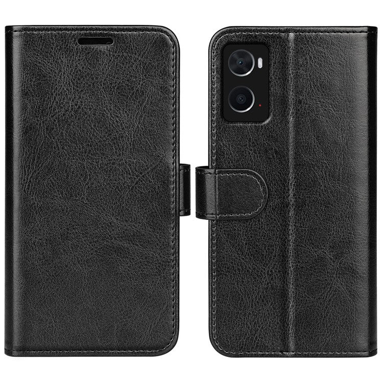 For Realme 9i/Oppo A36 4G/A76 4G Crazy Horse Texture Wallet Phone Case Drop Resistant Magnetic Clasp PU Leather Folio Flip Stand Cover - Black