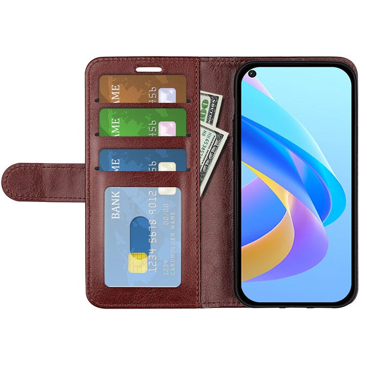 For Realme 9i/Oppo A36 4G/A76 4G Crazy Horse Texture Wallet Phone Case Drop Resistant Magnetic Clasp PU Leather Folio Flip Stand Cover - Brown