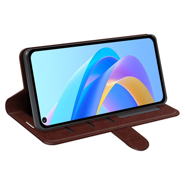 For Realme 9i/Oppo A36 4G/A76 4G Crazy Horse Texture Wallet Phone Case Drop Resistant Magnetic Clasp PU Leather Folio Flip Stand Cover - Brown