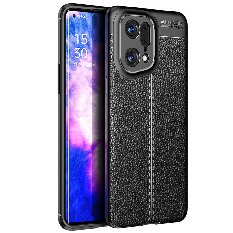 Litchi Texture Phone Case for Oppo Find X5 Pro, Anti-scratch Flexible TPU Protective Cover - Black