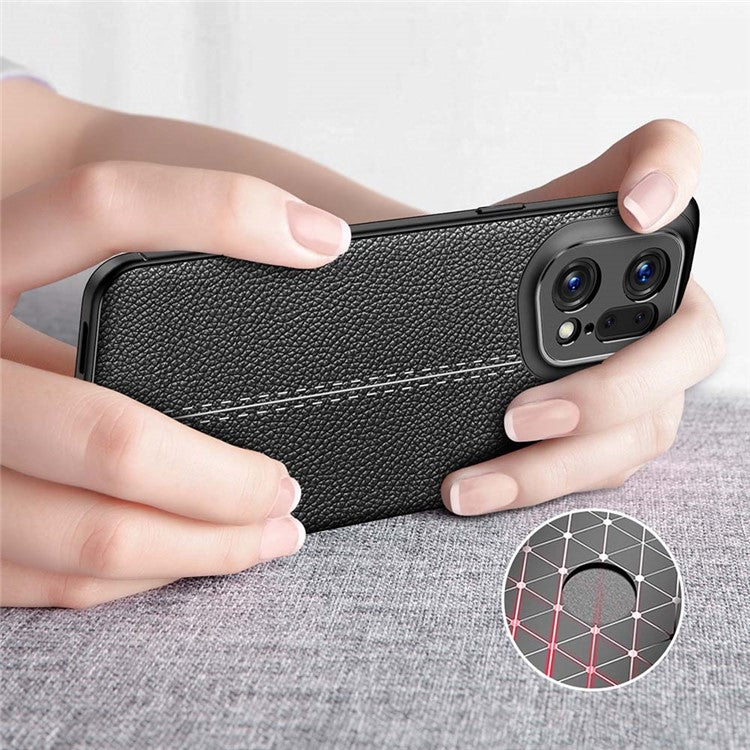 Litchi Texture Phone Case for Oppo Find X5 Pro, Anti-scratch Flexible TPU Protective Cover - Black