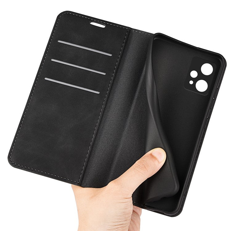 For Realme 9 Pro 5G / 9 5G / V25 / OnePlus Nord CE 2 Lite Magnetic Auto Closing Skin-touch Feeling PU Leather Stand Wallet Phone Case - Black