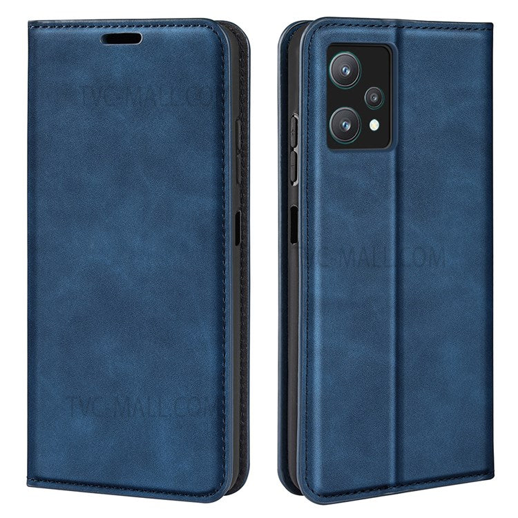 For Realme 9 Pro 5G / 9 5G / V25 / OnePlus Nord CE 2 Lite Magnetic Auto Closing Skin-touch Feeling PU Leather Stand Wallet Phone Case - Blue