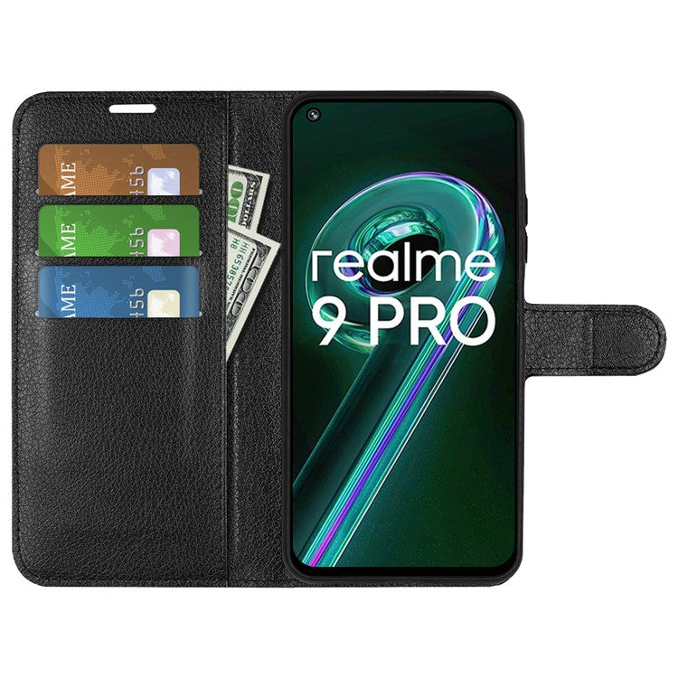 For Realme 9 Pro 5G / 9 5G / V25 / OnePlus Nord CE 2 Lite 5G Smartphone Case Bag Litchi Texture PU Leather Flip Cover Stand Wallet Magnetic Closure Folio Book Phone Cover - Black