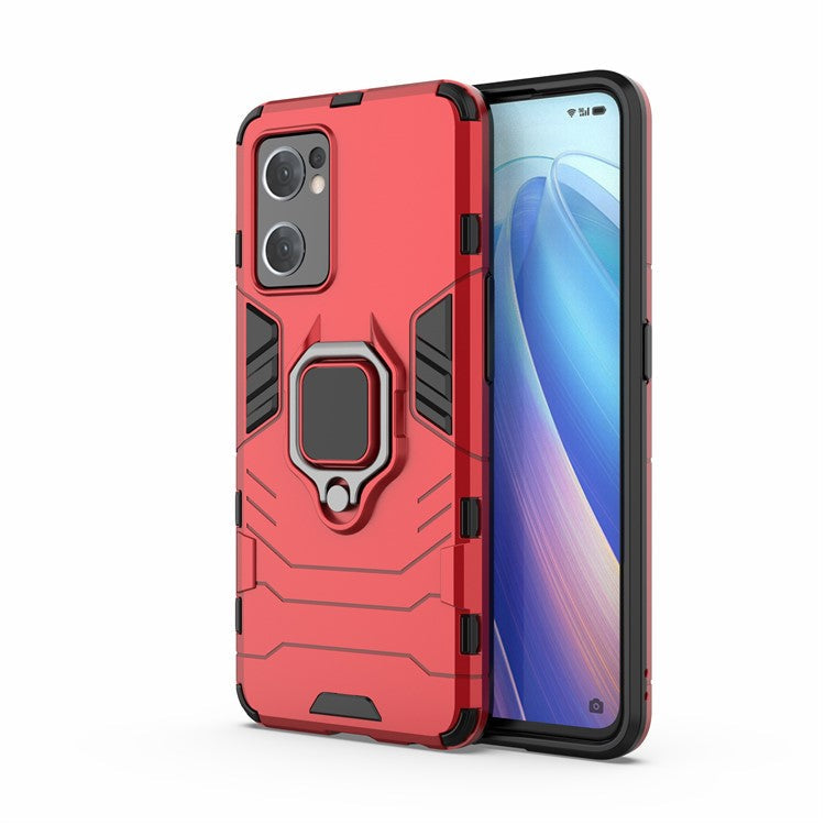 PC + TPU Combo Hybrid Phone Protective Cover for Oppo Reno7 5G (Global) One-Hand Operating Ring Kickstand Case - Red