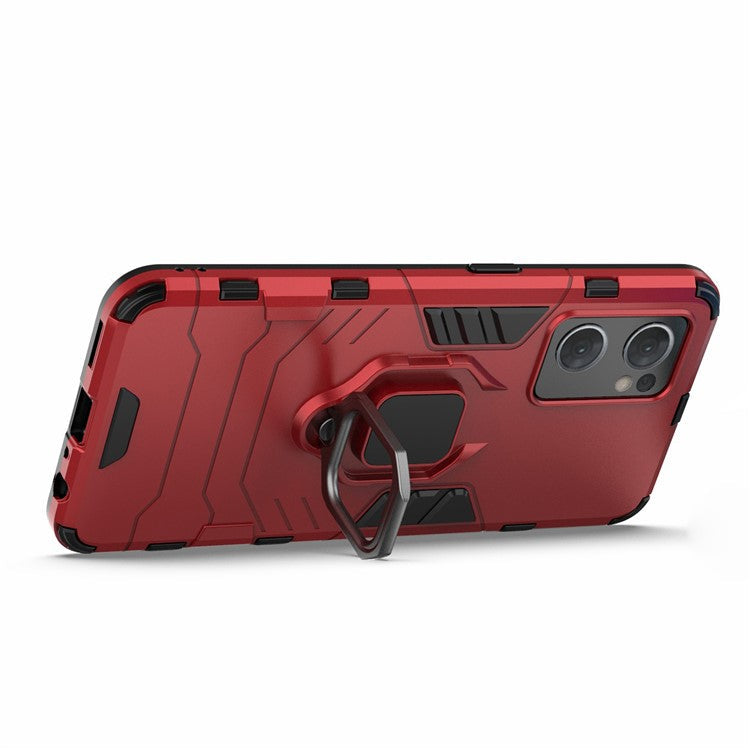 PC + TPU Combo Hybrid Phone Protective Cover for Oppo Reno7 5G (Global) One-Hand Operating Ring Kickstand Case - Red