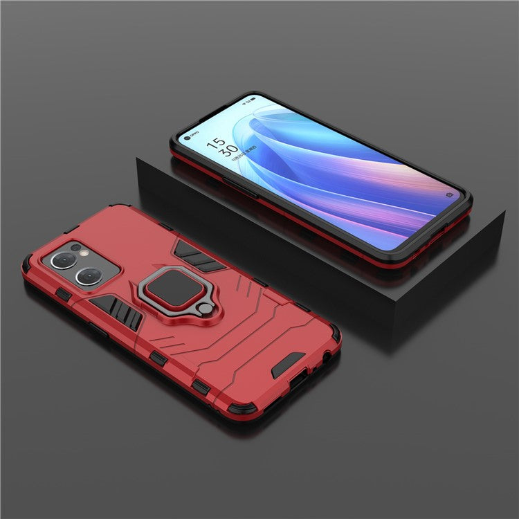 PC + TPU Combo Hybrid Phone Protective Cover for Oppo Reno7 5G (Global) One-Hand Operating Ring Kickstand Case - Red