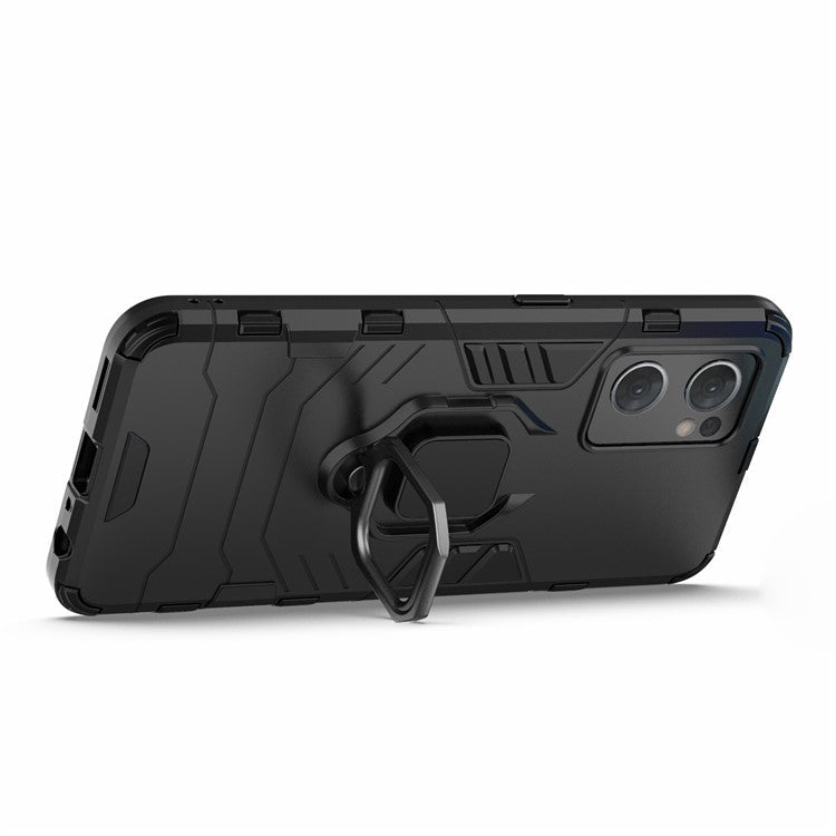 PC + TPU Combo Hybrid Phone Protective Cover for Oppo Reno7 5G (Global) One-Hand Operating Ring Kickstand Case - Black