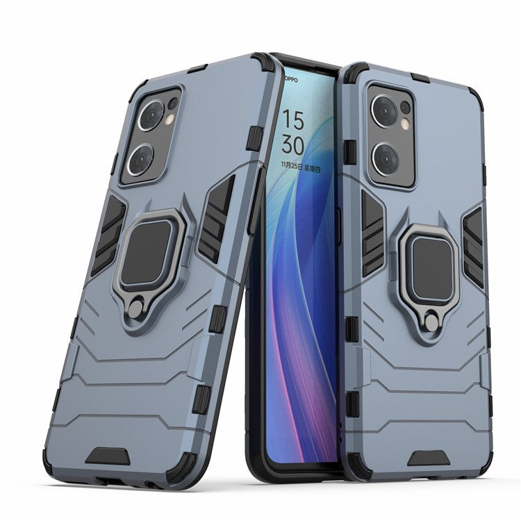 PC + TPU Combo Hybrid Phone Protective Cover for Oppo Reno7 5G (Global) One-Hand Operating Ring Kickstand Case - Blue