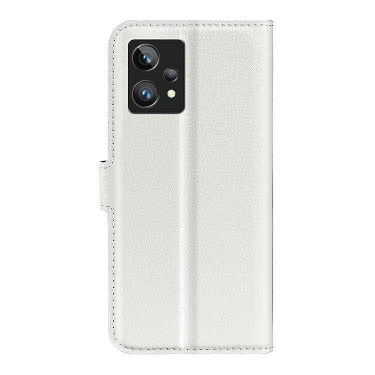 Leather Smartphone Cover Bag for Realme 9 Pro+, Wallet Anti-scratch Litchi Texture Phone Stand Function Dustproof Case - White