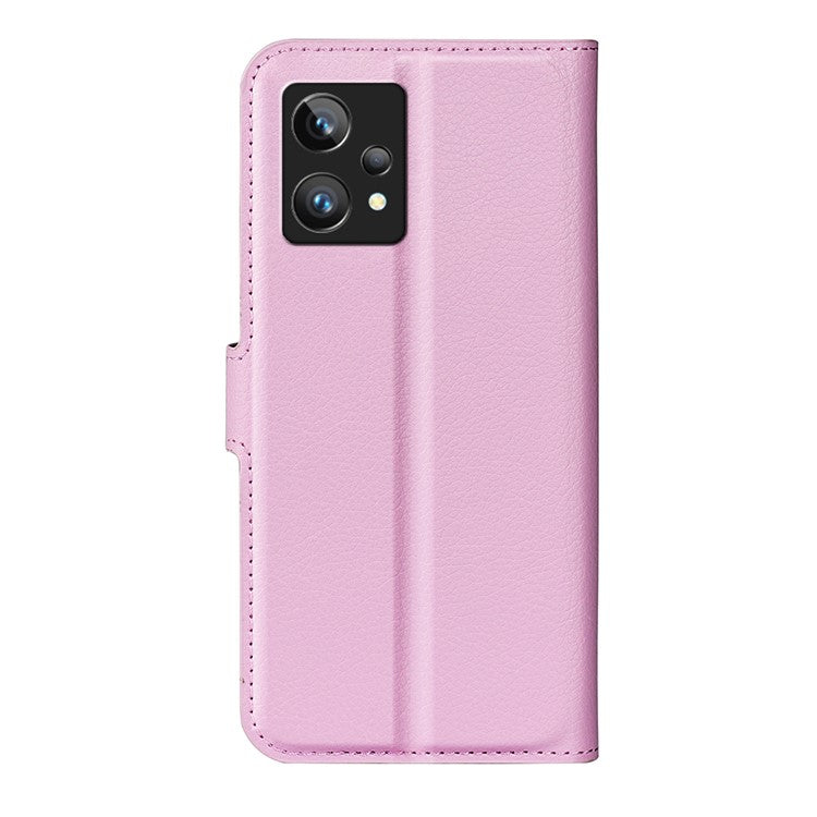 Leather Smartphone Cover Bag for Realme 9 Pro+, Wallet Anti-scratch Litchi Texture Phone Stand Function Dustproof Case - Pink