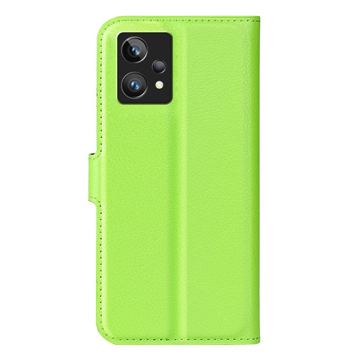 Leather Smartphone Cover Bag for Realme 9 Pro+, Wallet Anti-scratch Litchi Texture Phone Stand Function Dustproof Case - Green