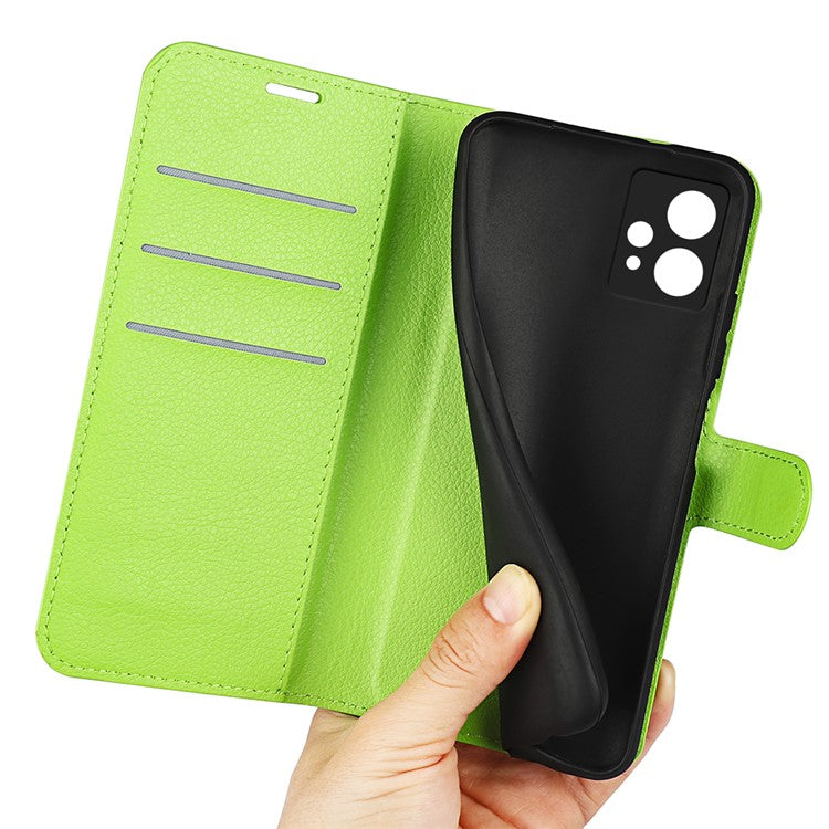 Leather Smartphone Cover Bag for Realme 9 Pro+, Wallet Anti-scratch Litchi Texture Phone Stand Function Dustproof Case - Green