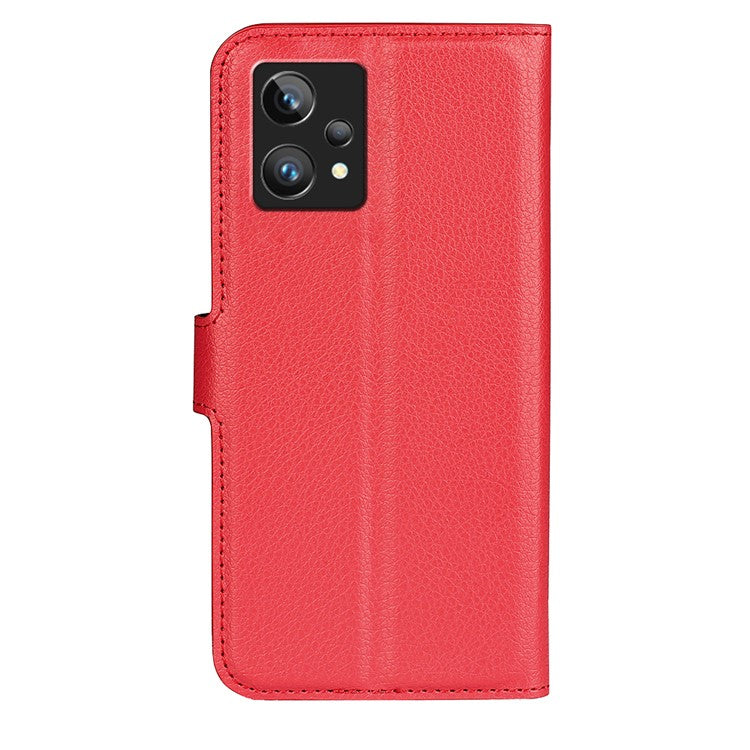 Leather Smartphone Cover Bag for Realme 9 Pro+, Wallet Anti-scratch Litchi Texture Phone Stand Function Dustproof Case - Red