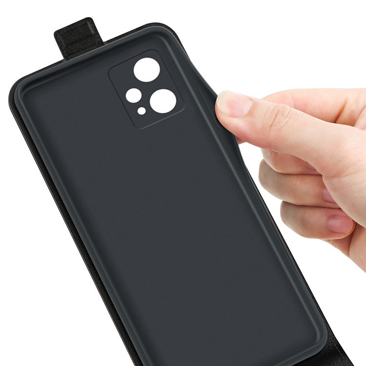 Vertical Flip PU Leather Phone Case for Realme 9 Pro+, Crazy Horse Texture Card Holder Protective Shell - Black