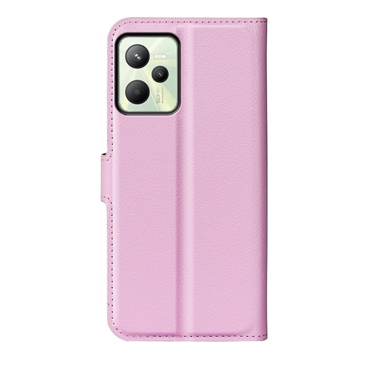 For Realme C35 Wallet Anti-scratch Litchi Texture PU Leather Flip Cover Stand Magnetic Closure Anti-dust Phone Case - Pink