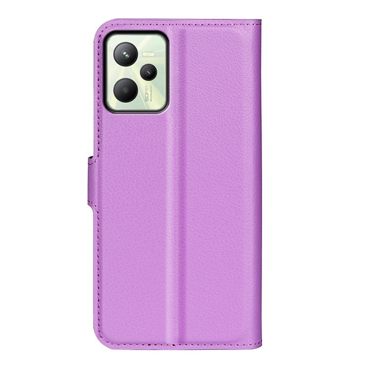 For Realme C35 Wallet Anti-scratch Litchi Texture PU Leather Flip Cover Stand Magnetic Closure Anti-dust Phone Case - Purple