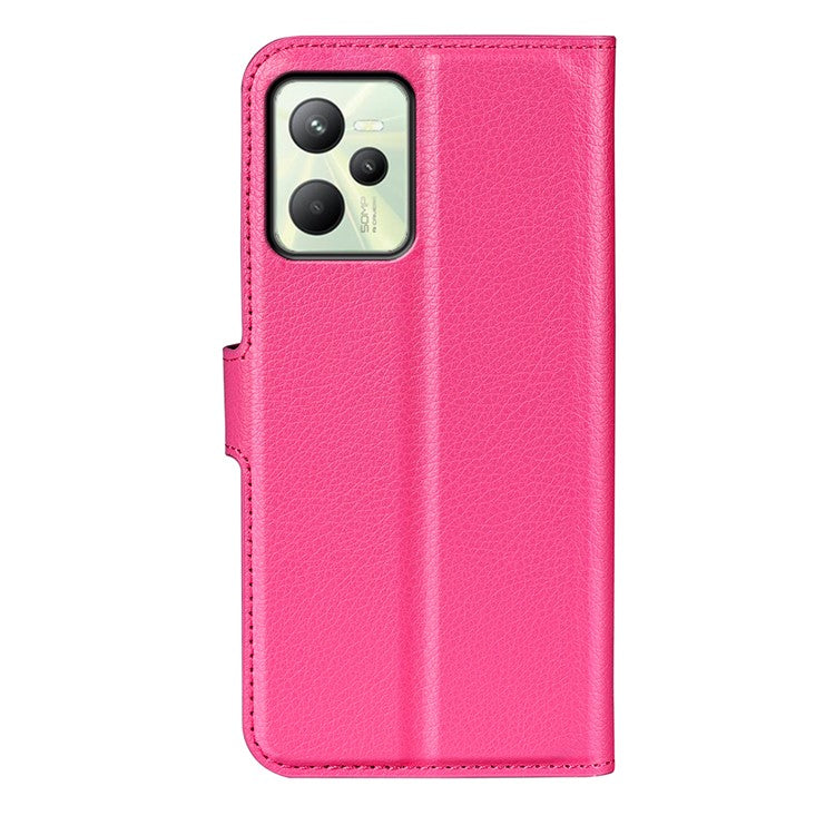 For Realme C35 Wallet Anti-scratch Litchi Texture PU Leather Flip Cover Stand Magnetic Closure Anti-dust Phone Case - Rose