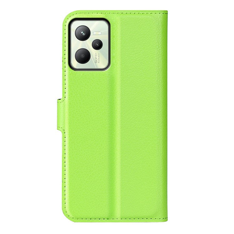 For Realme C35 Wallet Anti-scratch Litchi Texture PU Leather Flip Cover Stand Magnetic Closure Anti-dust Phone Case - Green