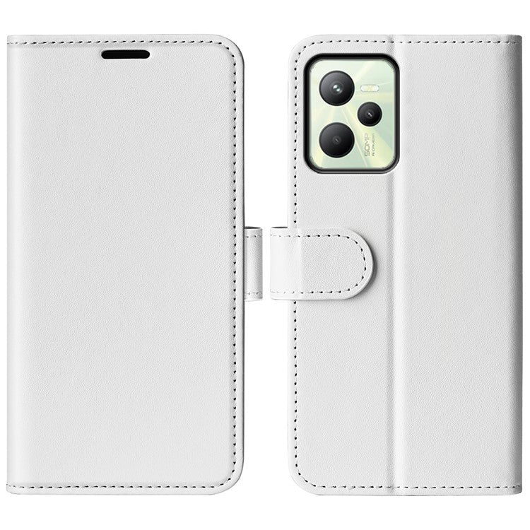 For Realme C35 Fall Proof Stand Phone Cover Crazy Horse Texture Folio Flip Leather Wallet Phone Case - White