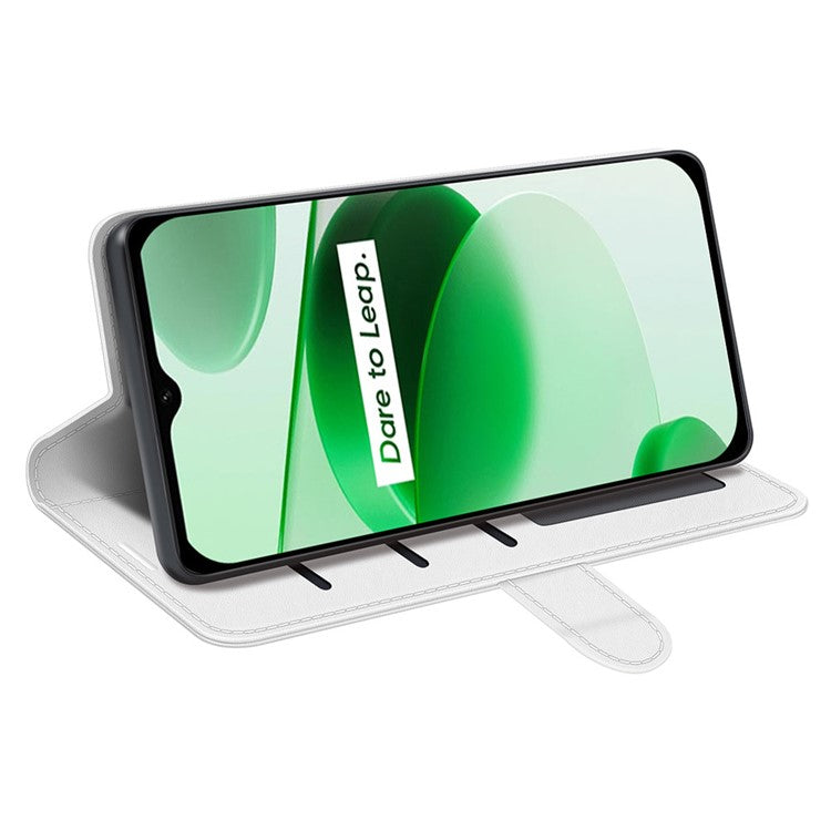 For Realme C35 Fall Proof Stand Phone Cover Crazy Horse Texture Folio Flip Leather Wallet Phone Case - White