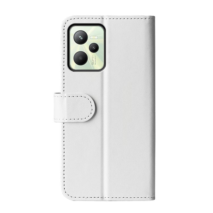 For Realme C35 Fall Proof Stand Phone Cover Crazy Horse Texture Folio Flip Leather Wallet Phone Case - White