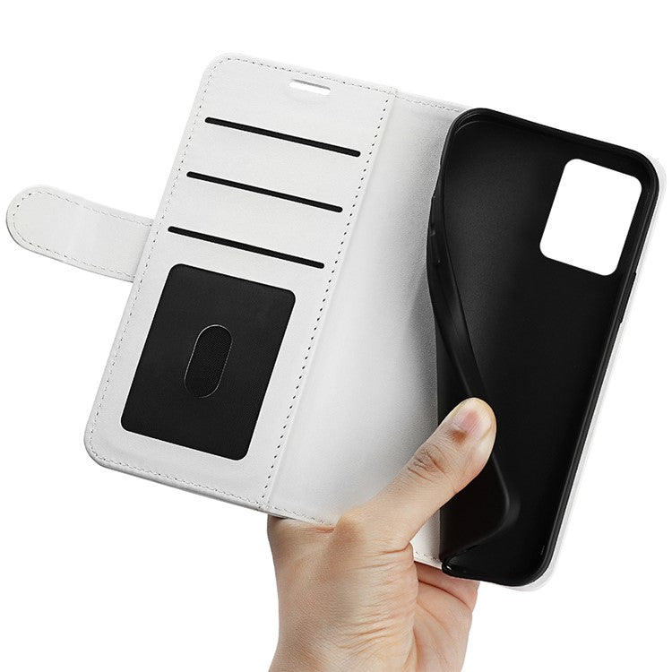 For Realme C35 Fall Proof Stand Phone Cover Crazy Horse Texture Folio Flip Leather Wallet Phone Case - White